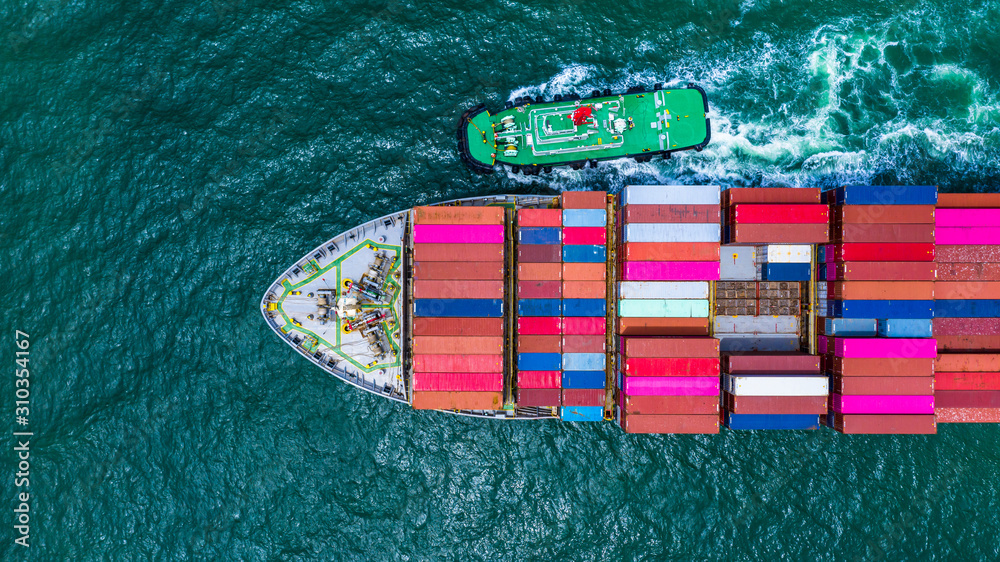 Container ship carrying container for business logistic freight import and export, Aerial view conta