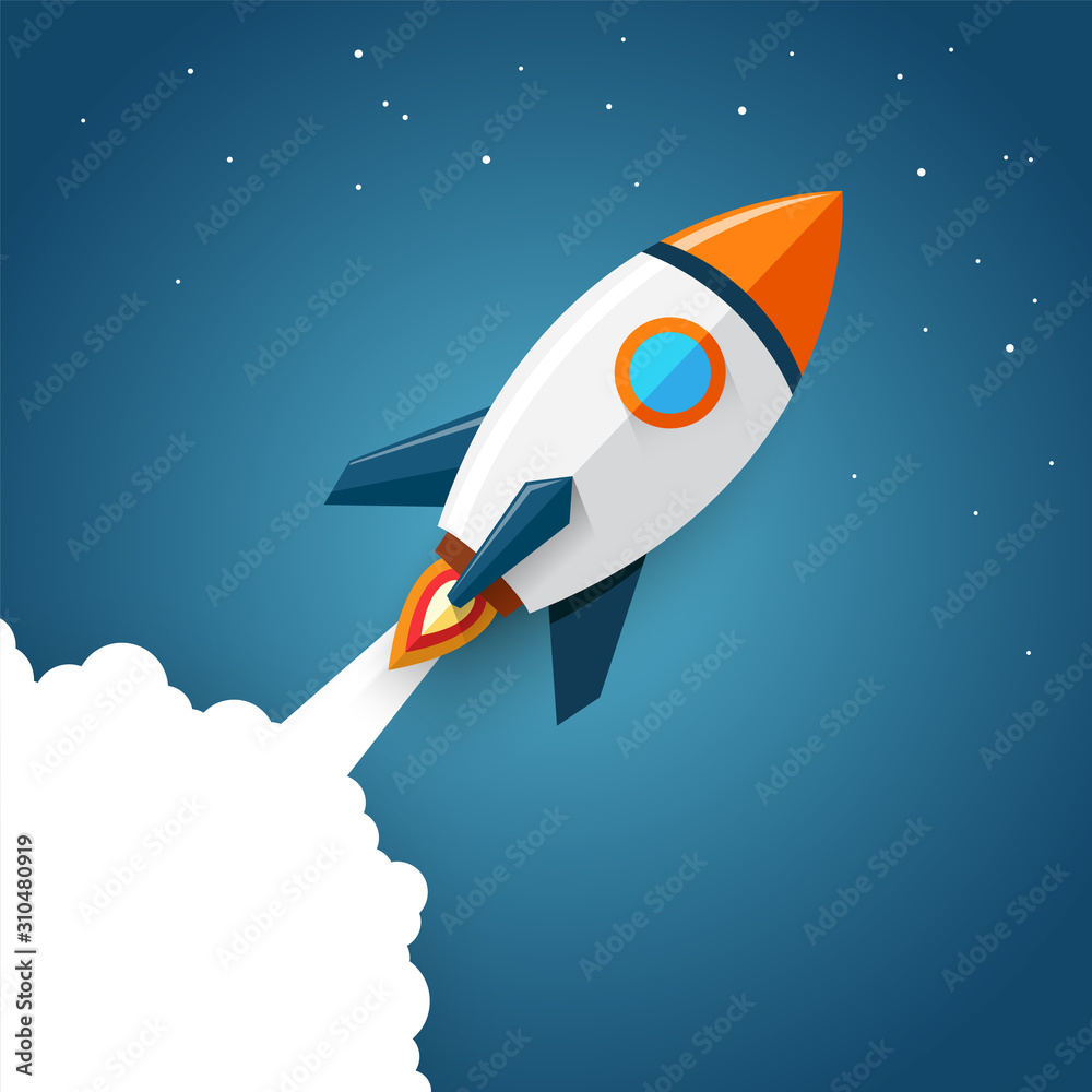 Modern space rocket with flat design