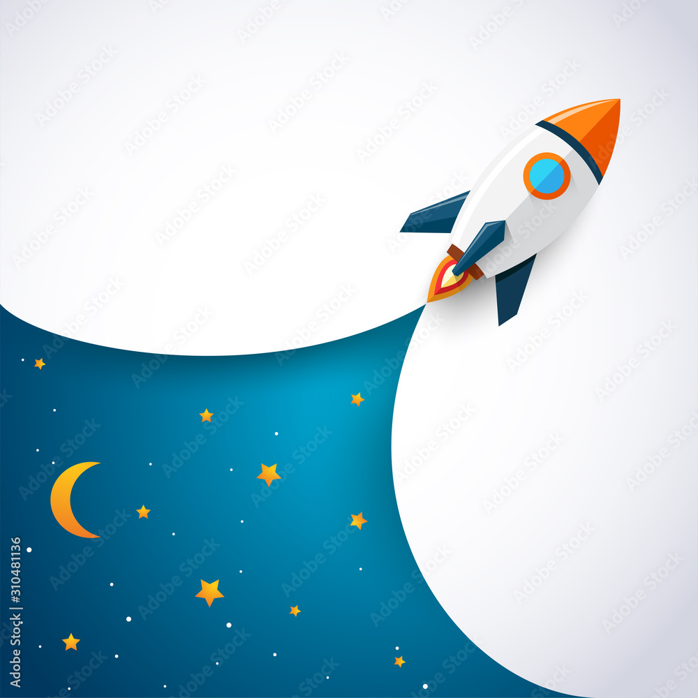 Modern space rocket with flat design