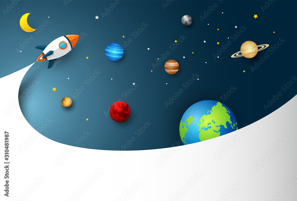 Planet collection with space rocket