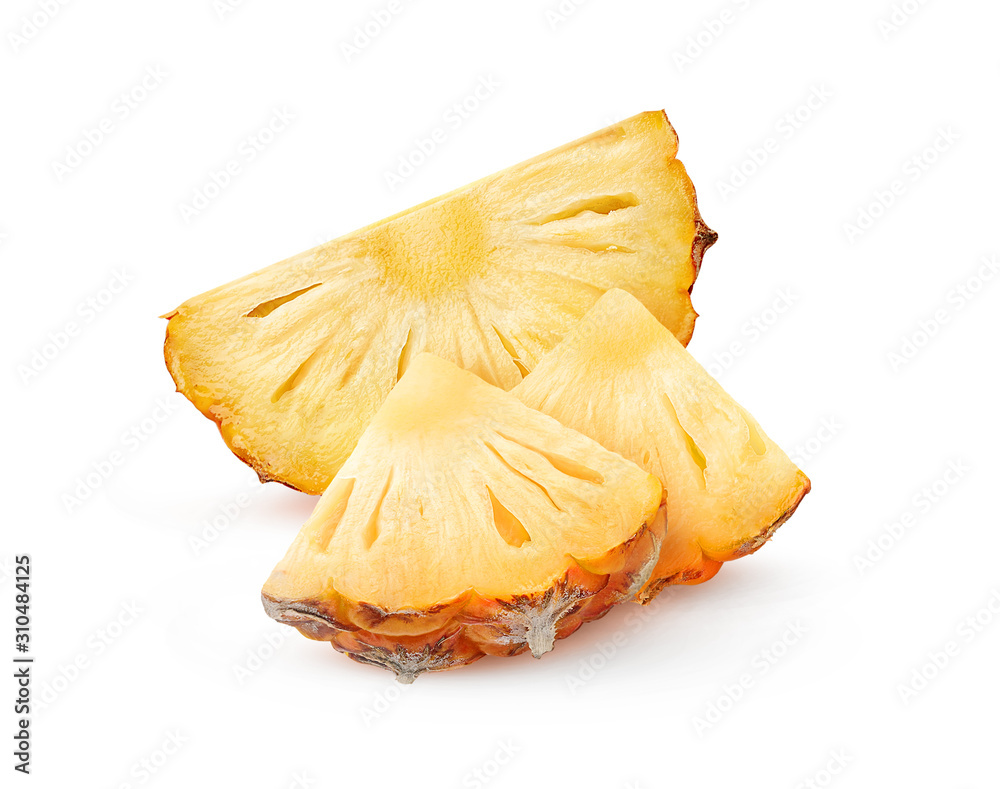 Slices of fresh pineapple isolated on white background with clipping path