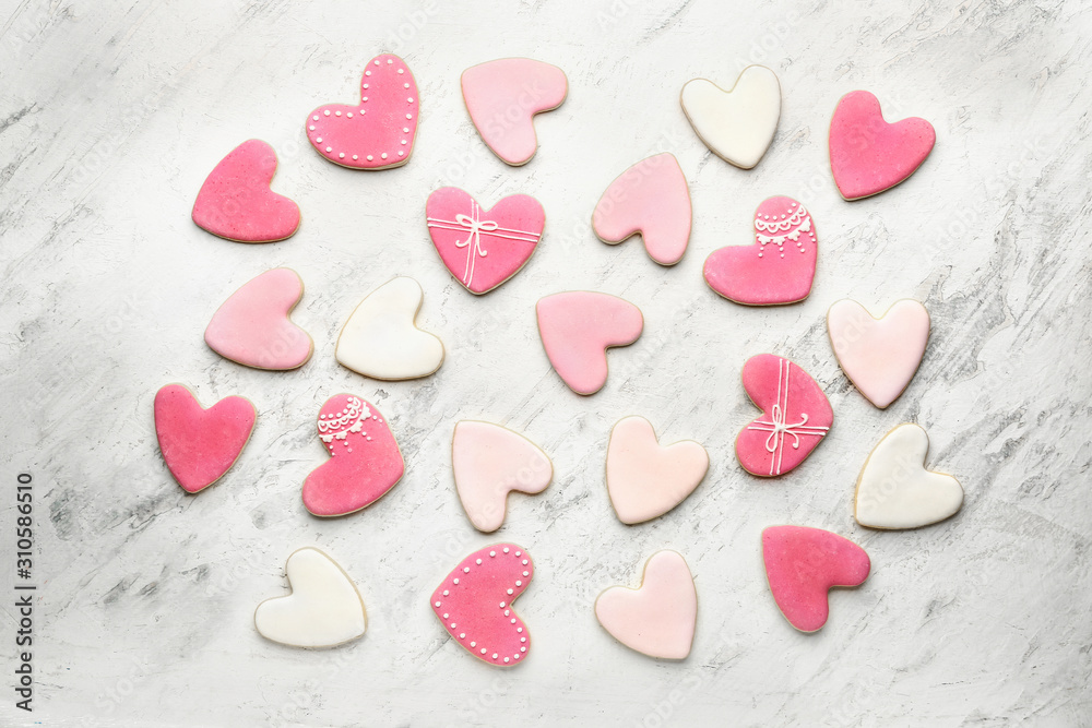 Heart shaped cookies for Valentines day on white background