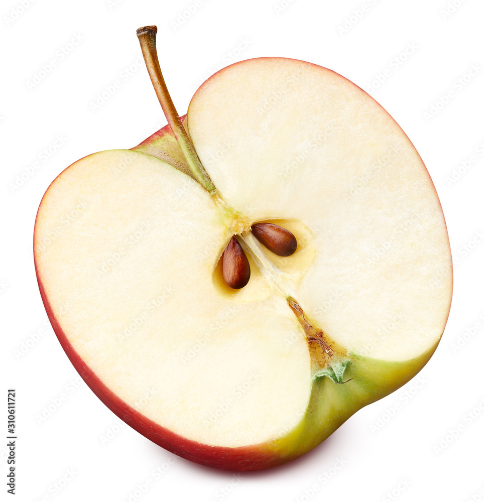 Red apple half isolated on white. Apple Clipping Path.