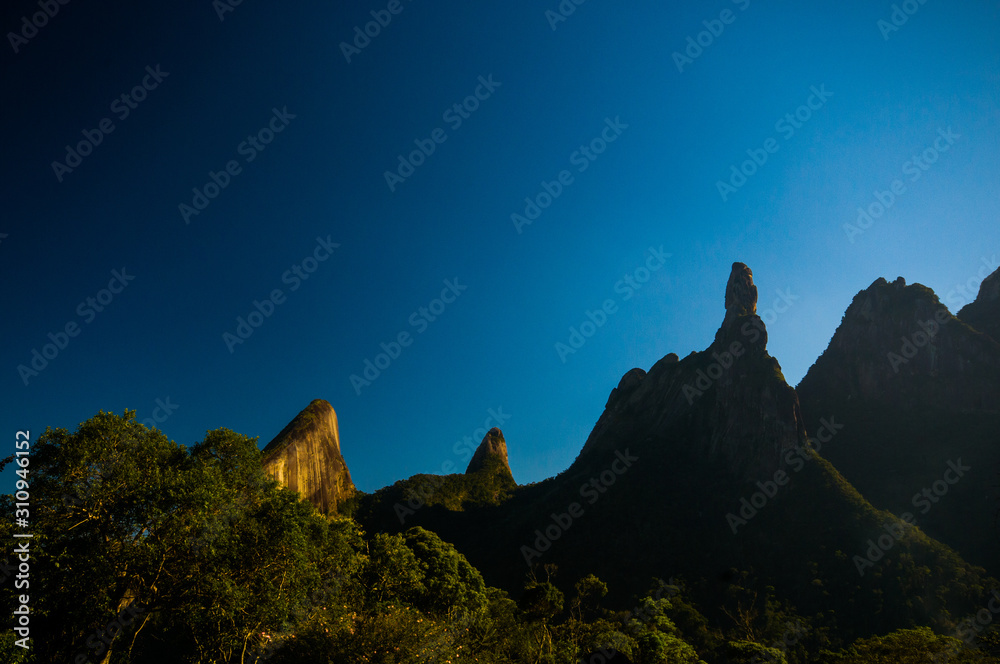 Panoramic view of Dedo de Deus mountain, postcard of Teresópolis city. Rio de janeiro Brazil