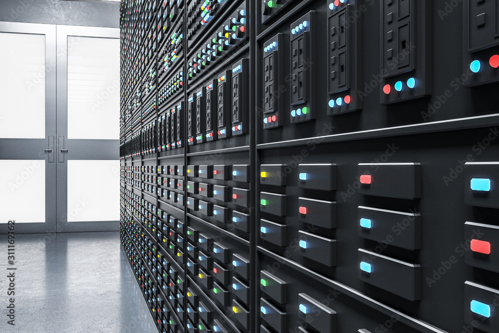 Futuristic shiny server room.