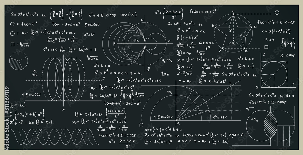 黑板上有数字的数学和科学公式。