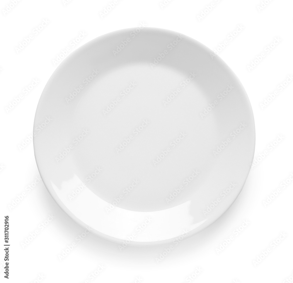 Empty ceramic plate on white background