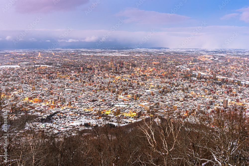 日本札幌冬季空中城市景观