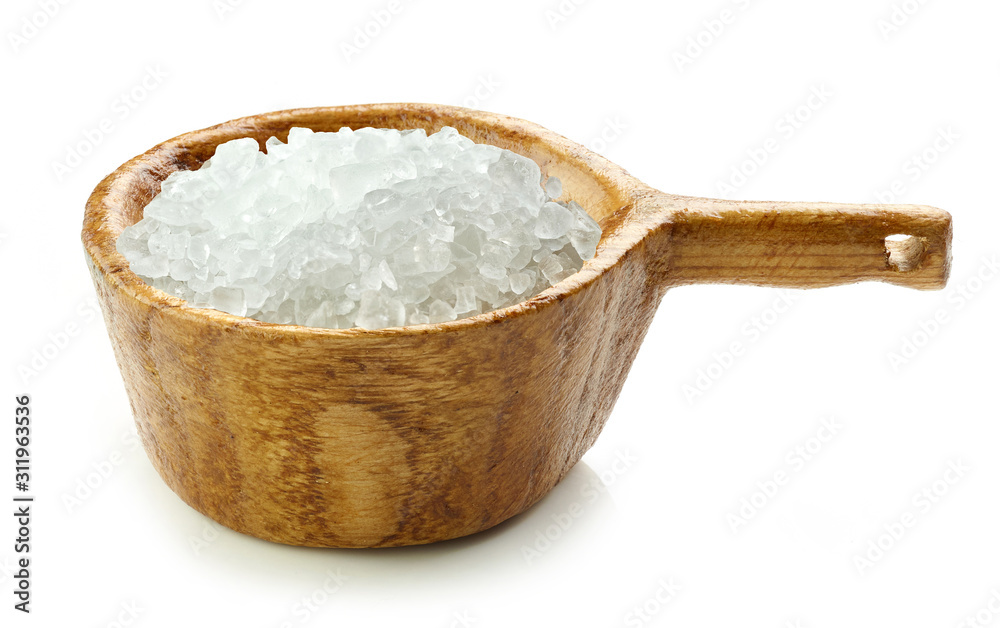 sea salt in wooden bowl