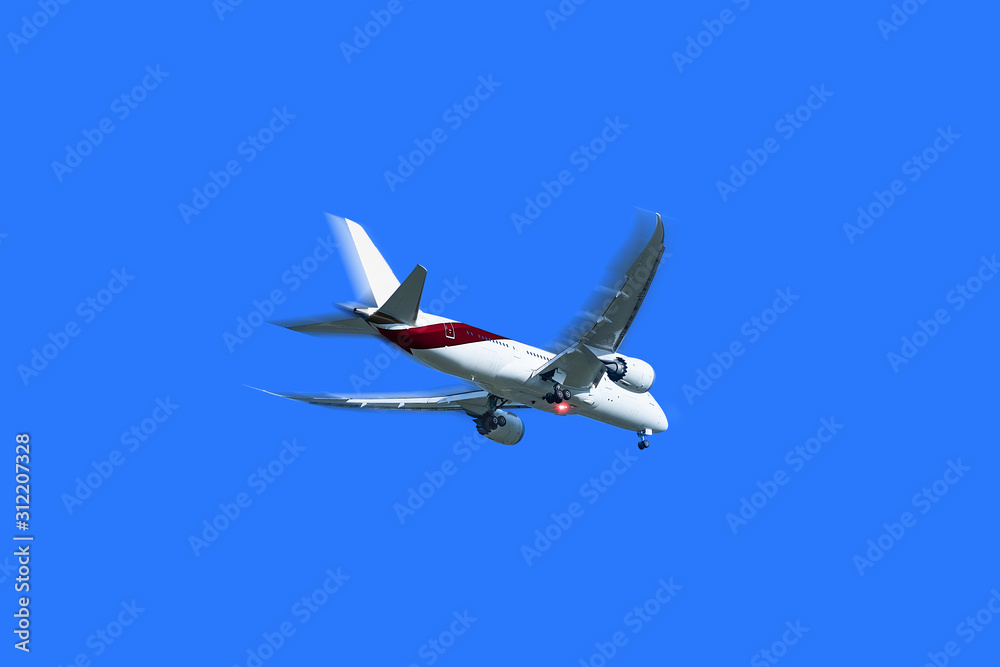 aircraft flying with motion blur effect in clear sky