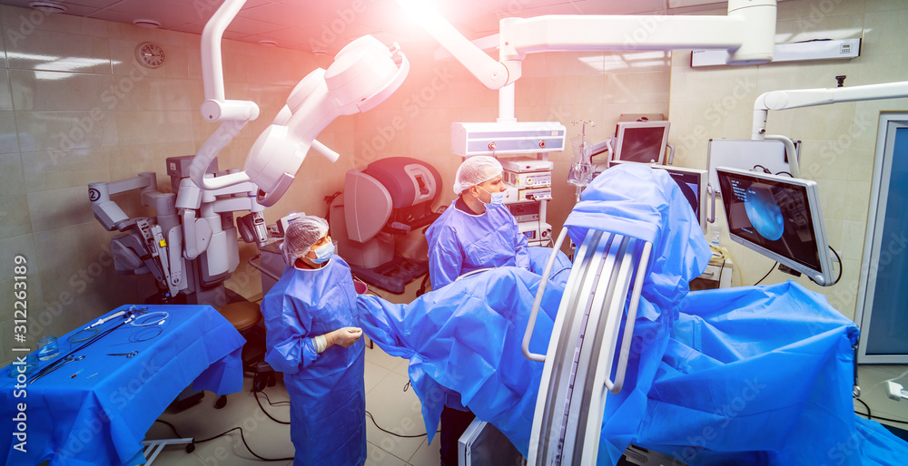 Innovative technology in a modern hospital operating room. view from above, Operating theater, emerg