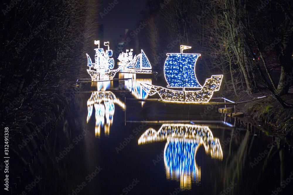 Christmas illumination at city park of Gdansk, Poland