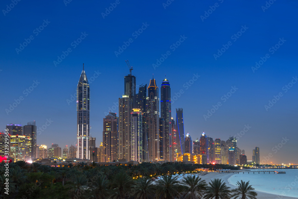 Skyscrapers of Dubai Marina at night, United Arab Emirates