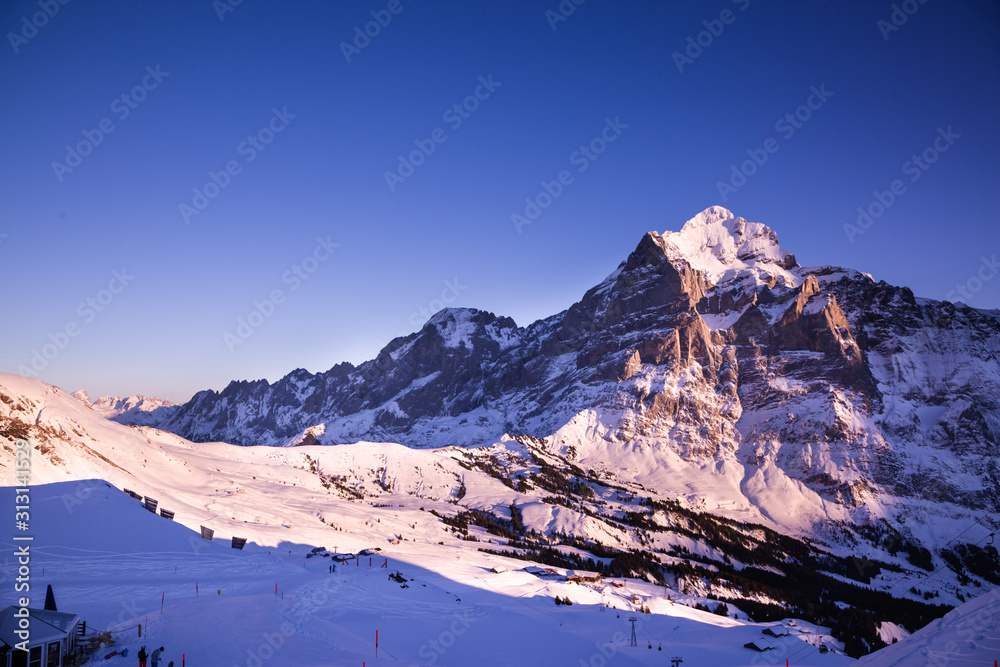 Natural scenery, snow on the high mountains in the cold winter of GRINDELWALD-FIRST TOP OF ADVENTURE