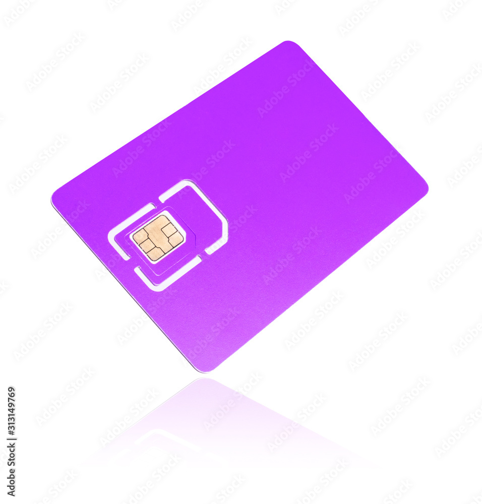 Sim card is falling down isolated on white background