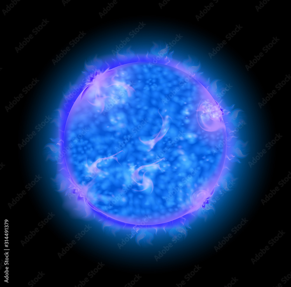 Planet with blue light shining in the dark space