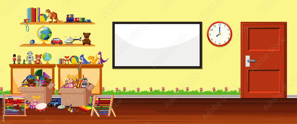 Background scene with whiteboard and toys