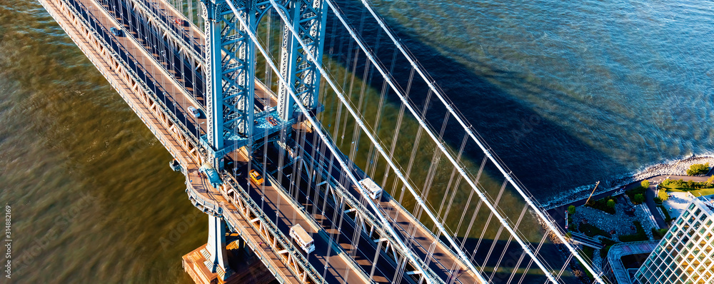 Aerial view of the Manhattan Bridge over the East River in New York City