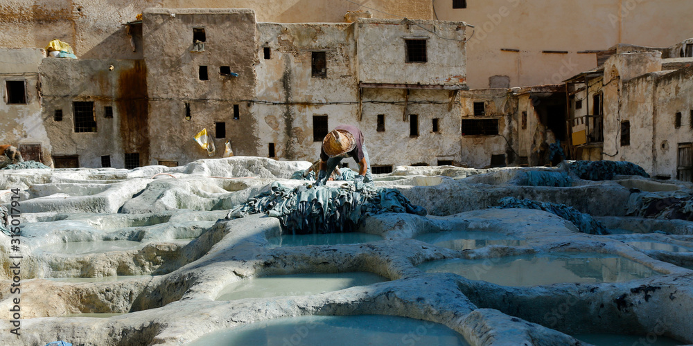 View of the tannery in the médina  of Fes-Morocco 