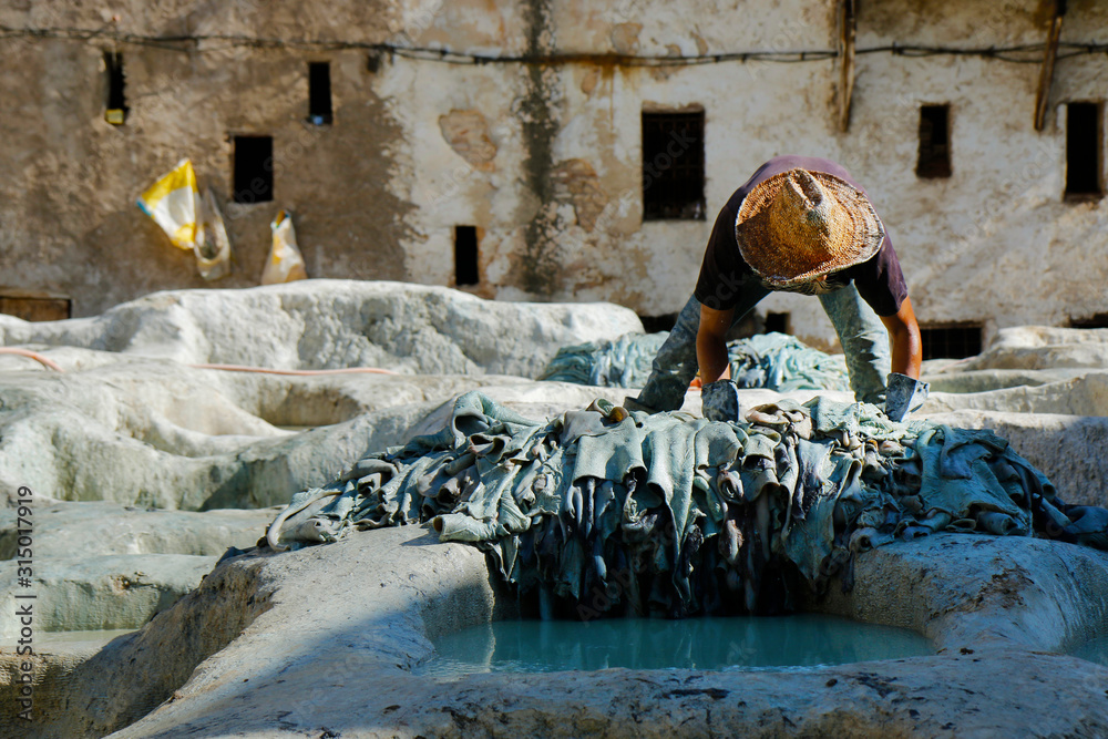 View of the tannery in the médina  of Fes-Morocco 