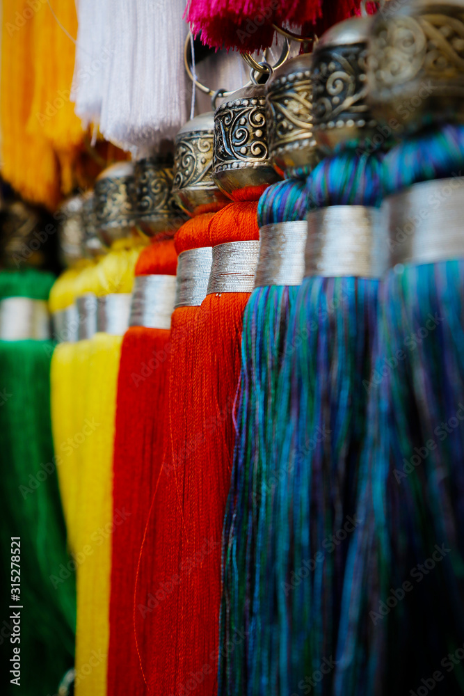 colorful key holder, trinket,sold in market in the médina of marrakech