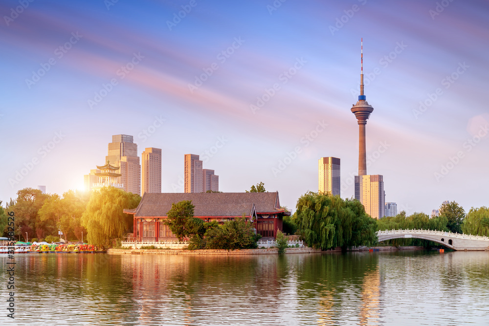 Tianjin cityscape by the lake