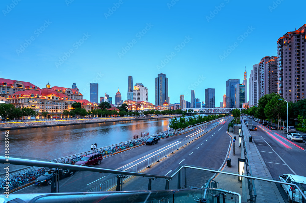 中国天津市，夜景