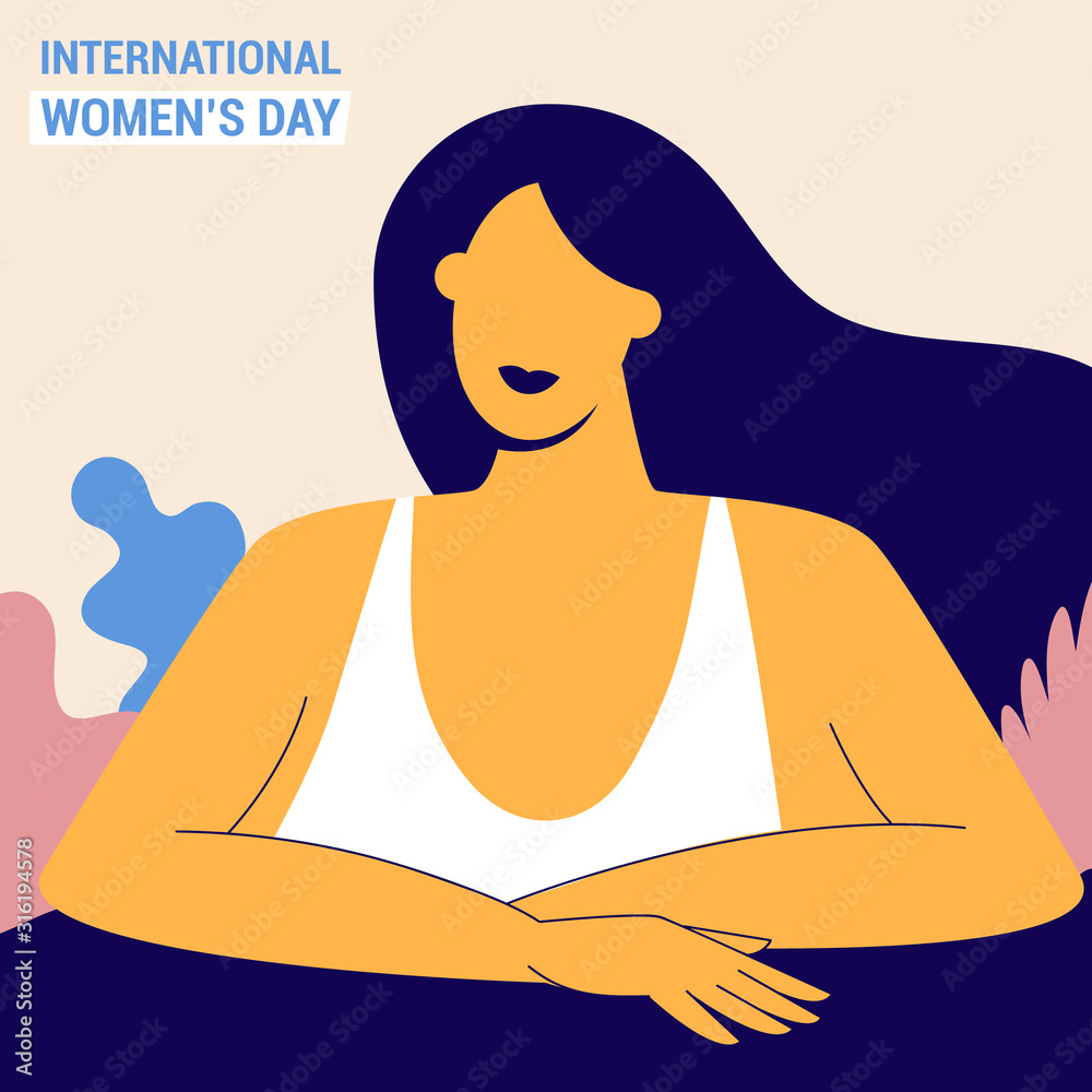 International Womens Day. Vector greeting illustration. Abstract woman figure