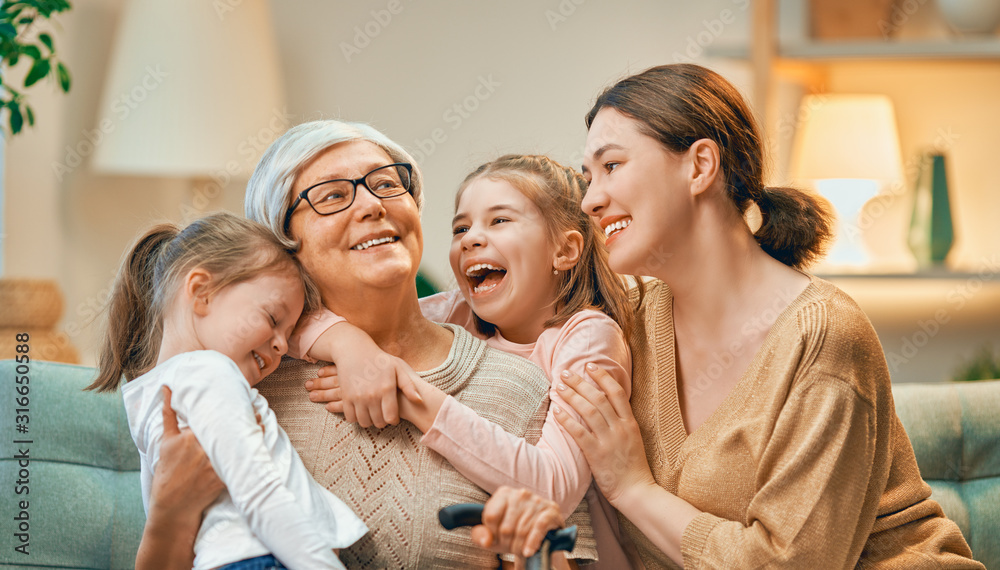 girls, their mother and grandmother