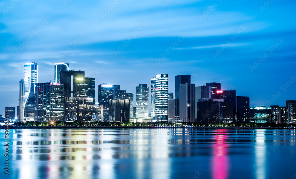 杭州金融区建筑景观与城市天际线夜景……