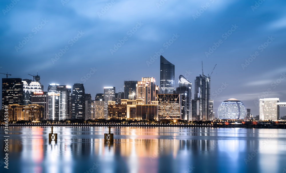 杭州金融区建筑景观与城市天际线夜景……