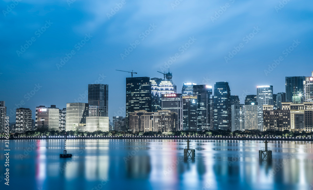 杭州金融区建筑景观和城市天际线夜景……