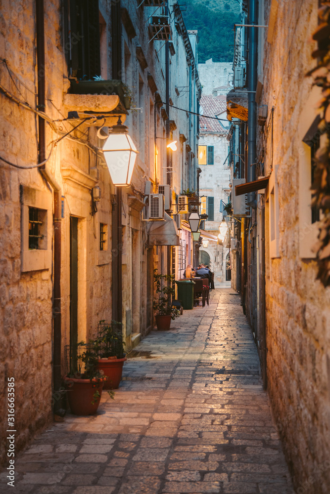 Historic town of Dubrovnik at twilight, Dalmatia, Croatia