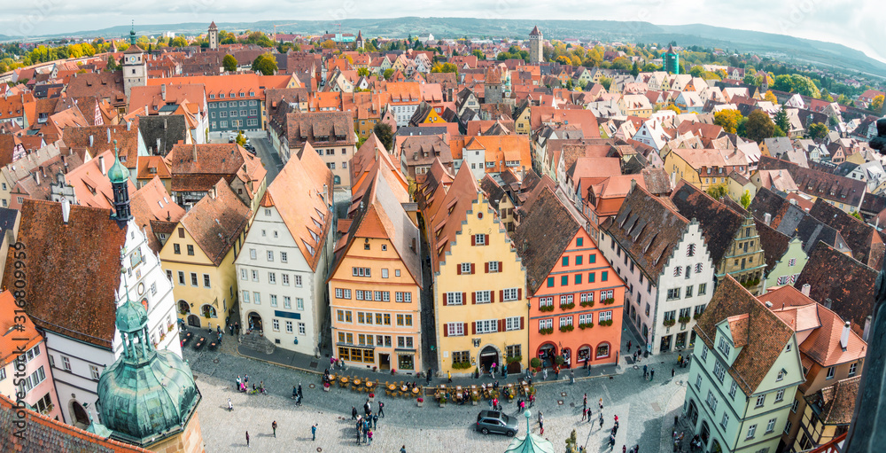 Aerial view of Rothenburg ob der Tauber, Bavaria, Germany