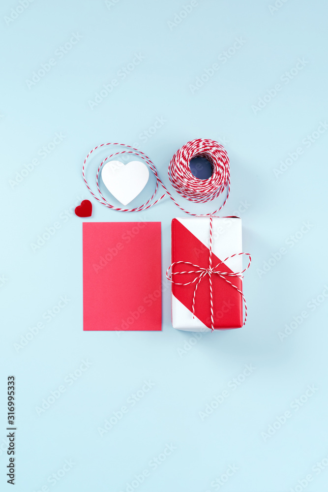 Valentines Day, Mothers day art design concept for promotion - Red, white wrapped gift box isolate