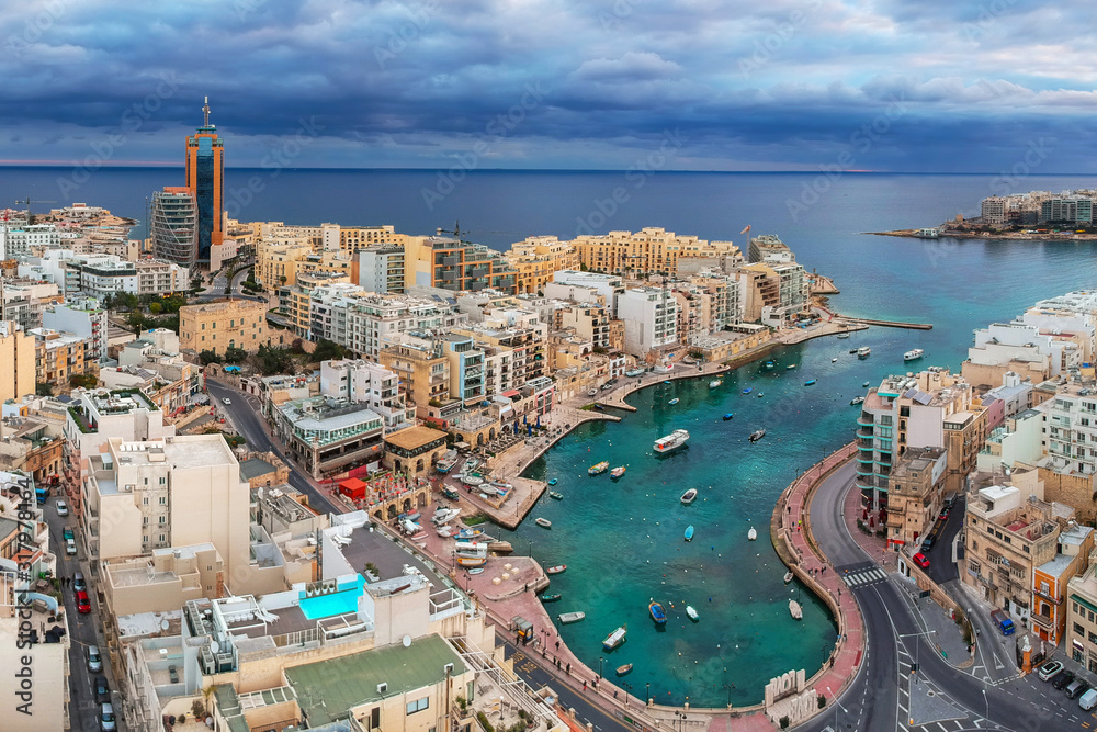 Scenery of the Spinola Bay in St. Julians, Malta