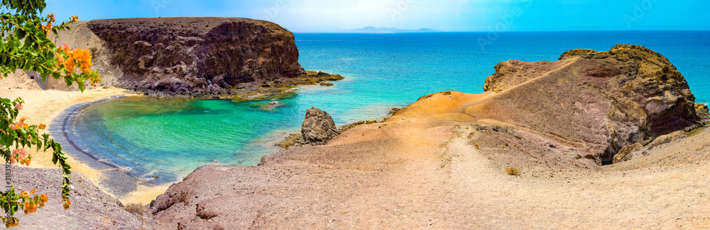 Spanish beaches and coastline.Spanish View scenic landscape in Papagayo, Playa Blanca Lanzarote ,Tro