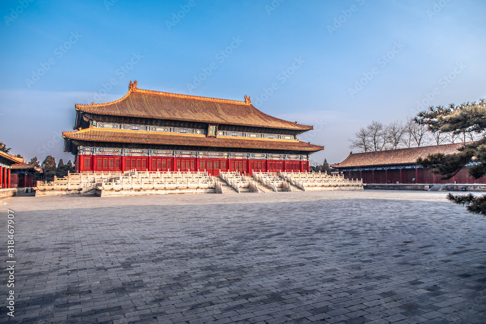 The Ancestral Temple（Taimiao）, Beijing, China. Beijing labor peoples Cultural Palace. Chinese trans