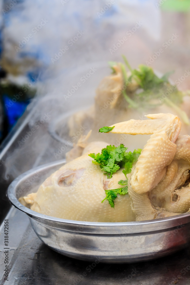 Delicious boiled chicken in bowl.Chinese food.