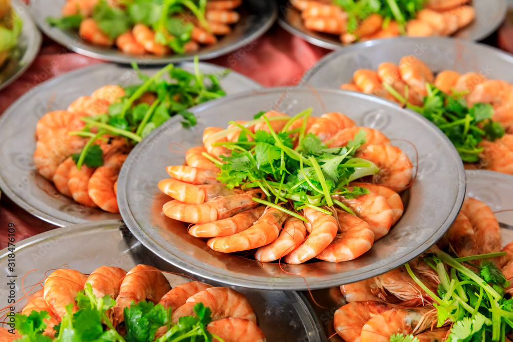 Boiled shrimp and coriander cold dishes,Chinese food.