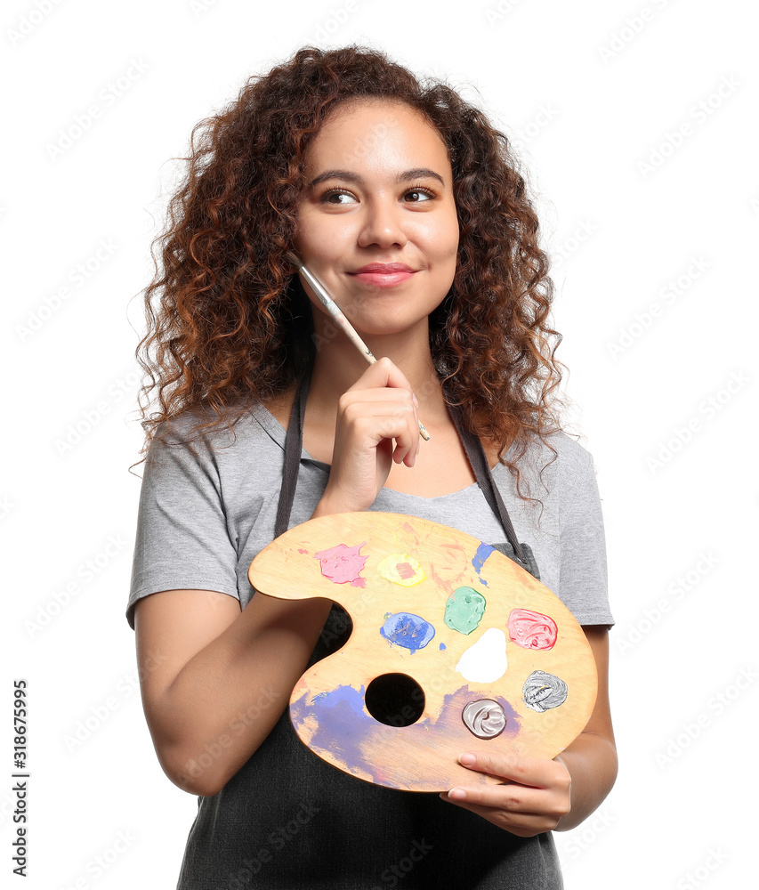 Beautiful female African-American artist isolated on white