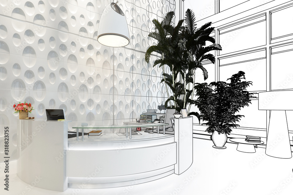 Modern Reception Desk (sketch) - 3d visualization