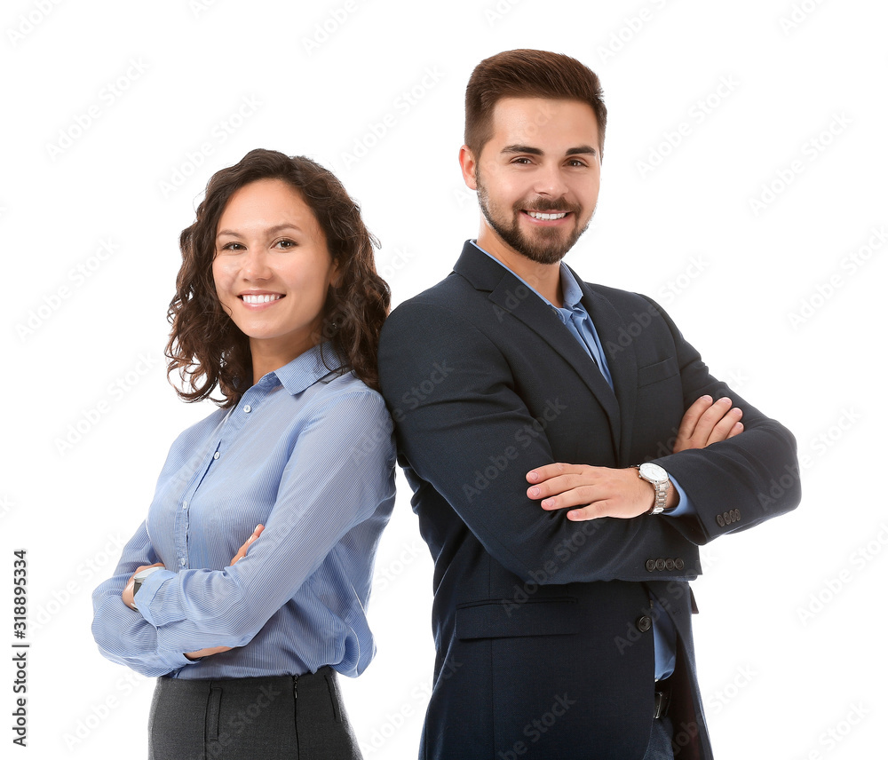 Portrait of young business people on white background