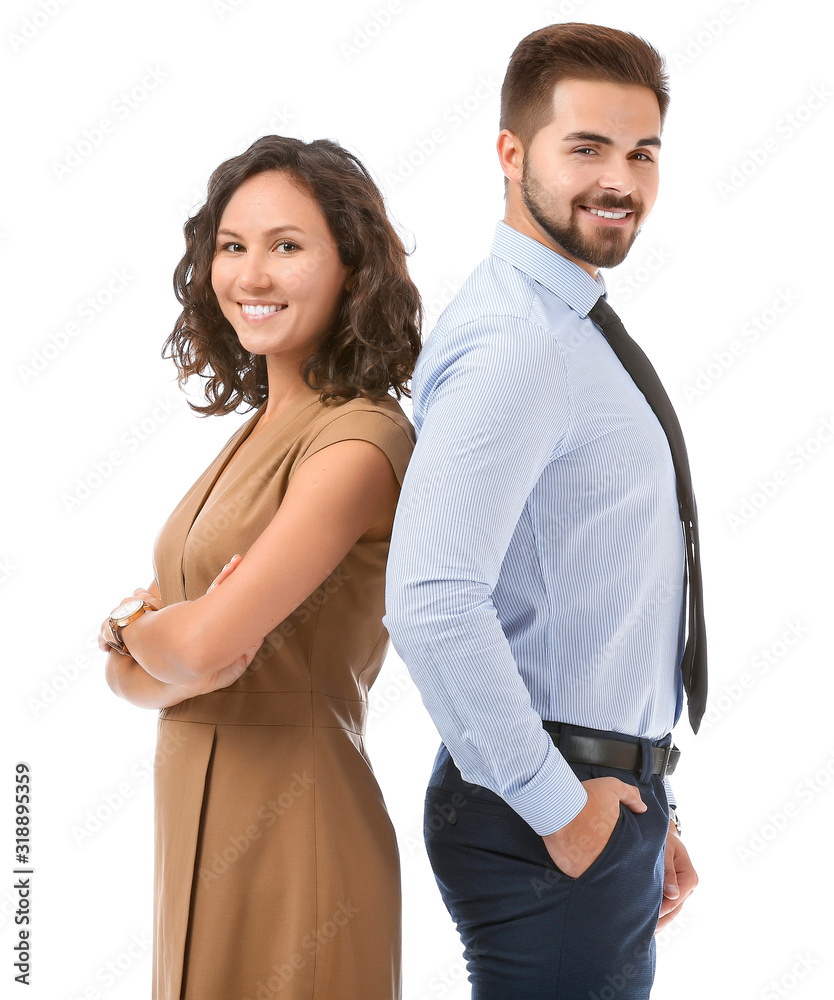 Portrait of young business people on white background