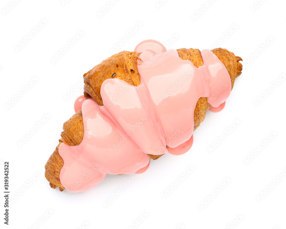 Tasty sweet croissant on white background