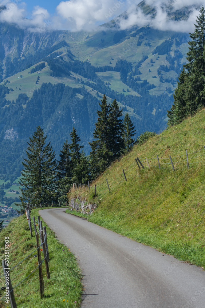 Beautiful swiss alps mountains. road.