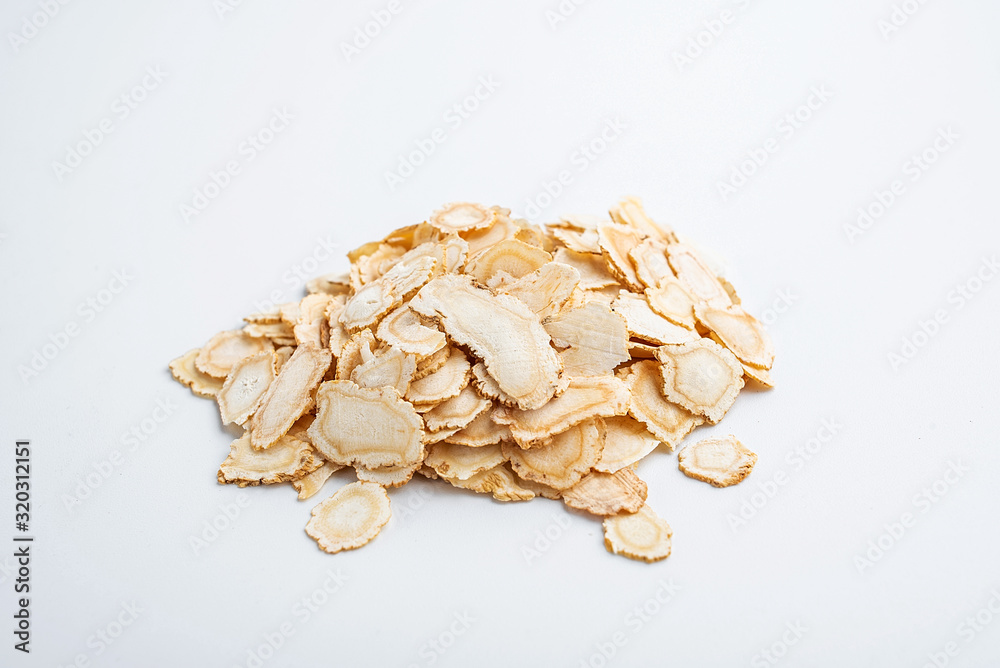 Chinese ginseng on white background