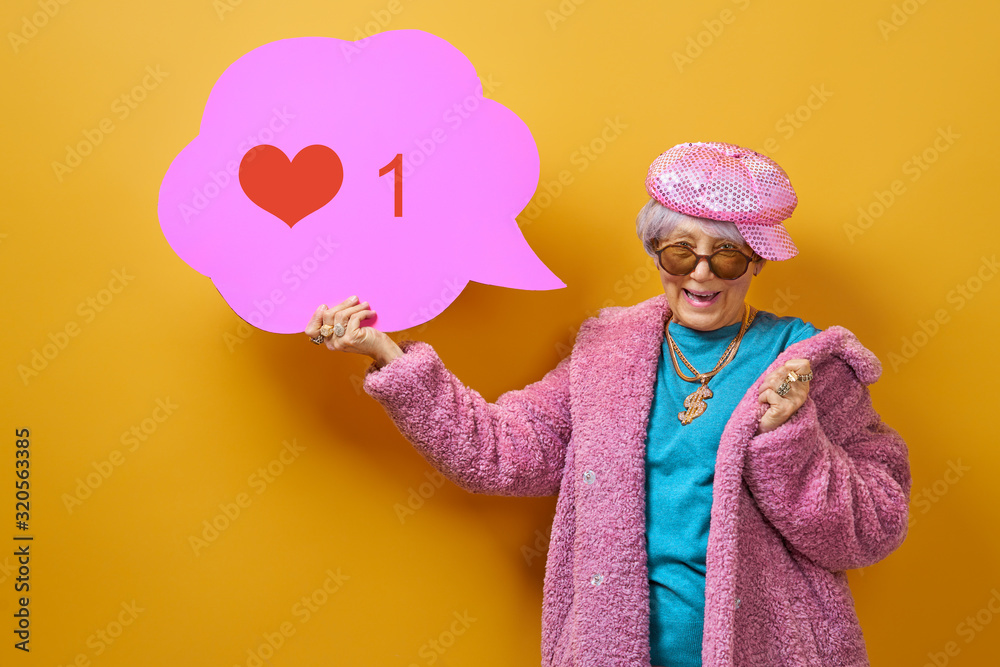 senior woman on color background