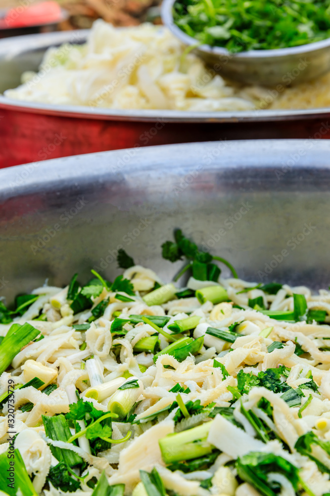 Delicious cold hairy belly,ingredients are coriander and garlic sprouts,Chinese food.