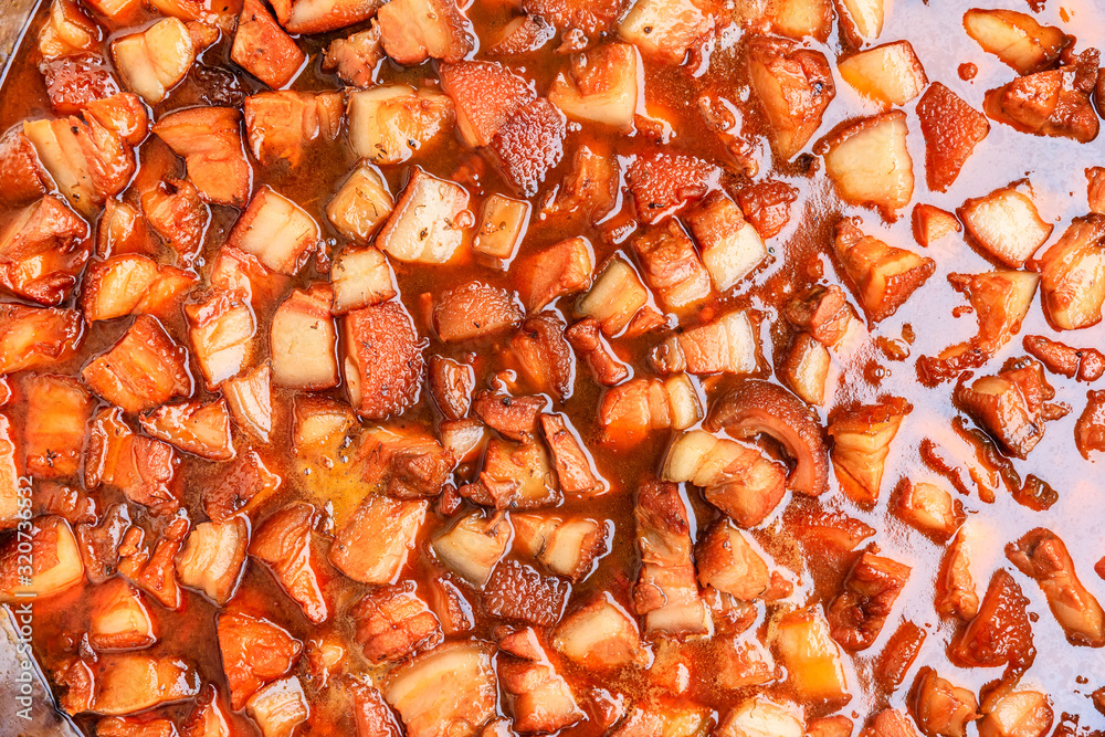 Pork braised in brown sauce, braised pork.chinese traditional cuisine.